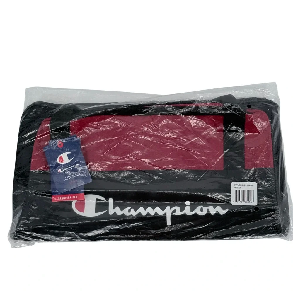 Champion Duffel Bag Red Black Gym Travel Overnight Bag CV2-1054-601 OS
